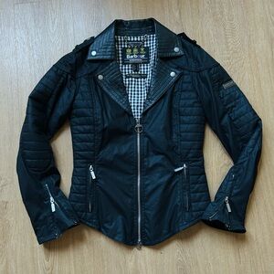 Barbour Black Moto Biker Quilted Cafe Racer Leather Jacket